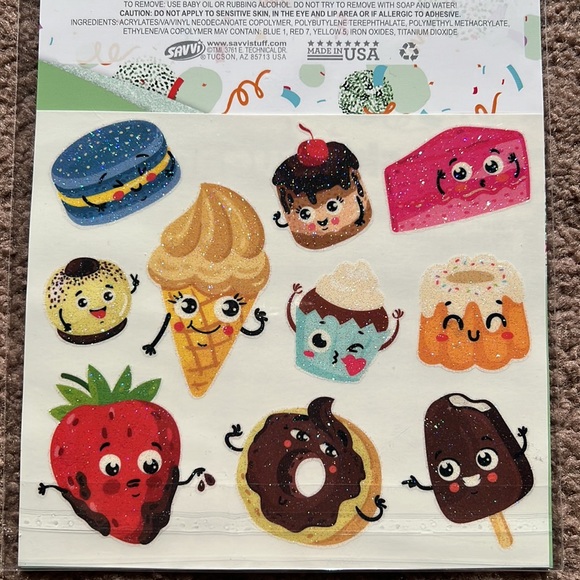 20 Savvi Skin Sugar Glitter Tattoos Candy Donut Waffle Ice Cream Cone Strawberry - Picture 2 of 5